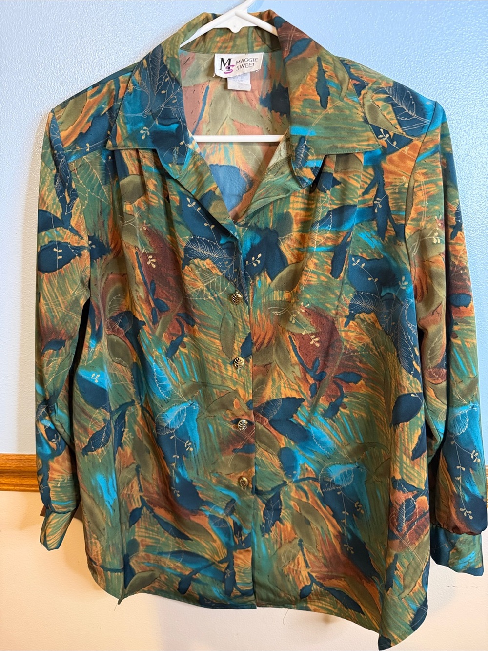 Vintage Maggie Sweet Abstract Multi-Color Blouse Petite Medium PM USA